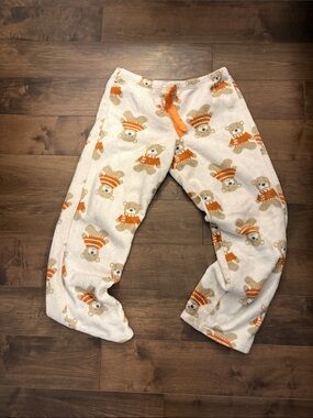 Kids Bear Print Fleece Pajama Pants - Orange on Cream